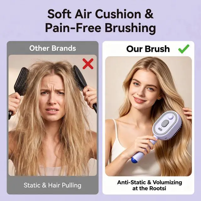 Alt view image 6 of 7 - Electric Steam Brush, Rechargeable Detangling Straightener (Purple)