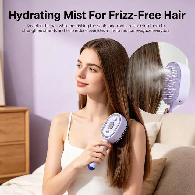 Alt view image 7 of 7 - Electric Steam Brush, Rechargeable Detangling Straightener (Purple)