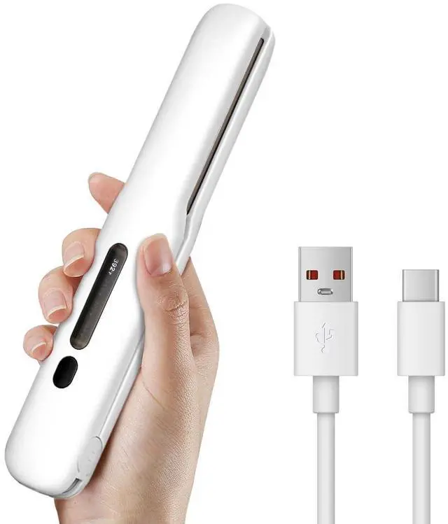 Main image of Cordless Hair Straightener, Travel Flat Iron Rechargable for Women, Portable Mini Hair Straightener and Curler 2-in-1, Fast Heating, Adjustable Temp for Car,Travel, On-the-Go Styling(White)