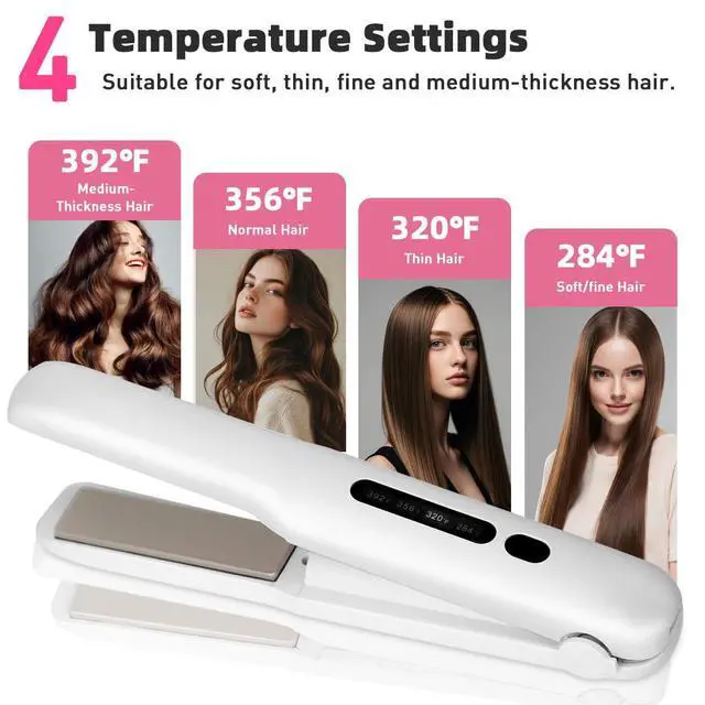 Alt view image 2 of 7 - Cordless Hair Straightener, Travel Flat Iron Rechargable for Women, Portable Mini Hair Straightener and Curler 2-in-1, Fast Heating, Adjustable Temp for Car,Travel, On-the-Go Styling(White)