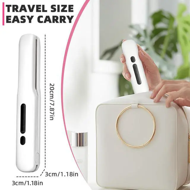 Alt view image 3 of 7 - Cordless Hair Straightener, Travel Flat Iron Rechargable for Women, Portable Mini Hair Straightener and Curler 2-in-1, Fast Heating, Adjustable Temp for Car,Travel, On-the-Go Styling(White)