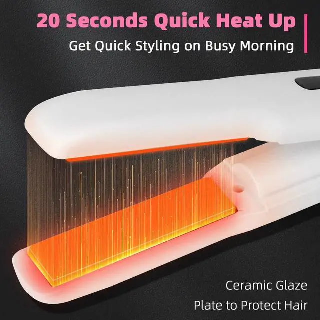 Alt view image 5 of 7 - Cordless Hair Straightener, Travel Flat Iron Rechargable for Women, Portable Mini Hair Straightener and Curler 2-in-1, Fast Heating, Adjustable Temp for Car,Travel, On-the-Go Styling(White)