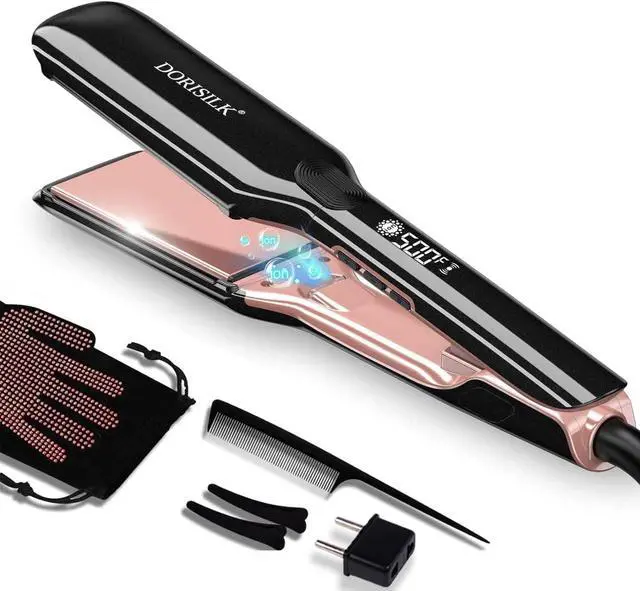 Main image of 500 Degree High Temp Professional Hair Straightenr Ceramic Wide Flat Iron 2 in 1 Hair Straightener and CurlerPlasma Flat Iron Get Frizz-Free and Shiny