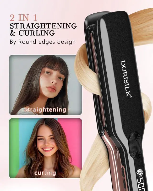 Alt view image 4 of 7 - 500 Degree High Temp Professional Hair Straightenr Ceramic Wide Flat Iron 2 in 1 Hair Straightener and CurlerPlasma Flat Iron Get Frizz-Free and Shiny