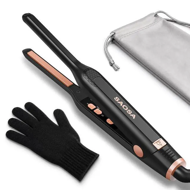 Main image of Mini Pencil Flat Iron for Short Hair - 0.3" Ultra-Thin Hair Straightener & Curler, 9 Temp (190°F-430°F), Ceramic Tourmaline, Fast 30s Heat Up, Travel Kit with Pouch & Glove, Dual Volt(Rose Gold)