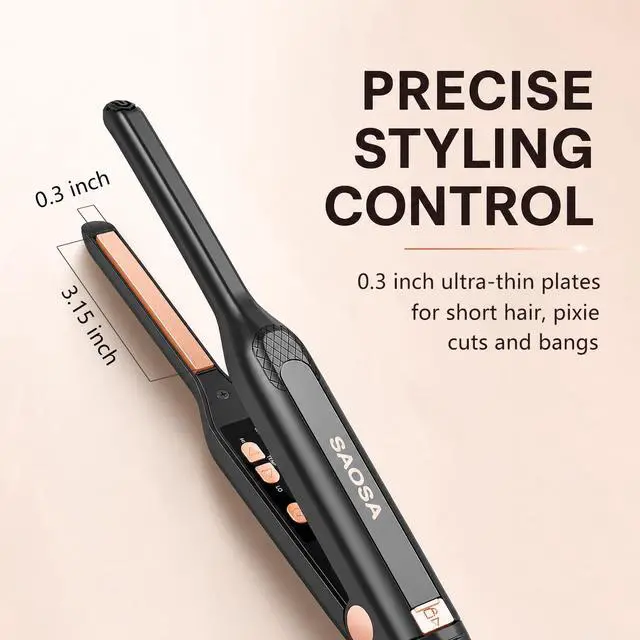Alt view image 3 of 7 - Mini Pencil Flat Iron for Short Hair - 0.3" Ultra-Thin Hair Straightener & Curler, 9 Temp (190°F-430°F), Ceramic Tourmaline, Fast 30s Heat Up, Travel Kit with Pouch & Glove, Dual Volt(Rose Gold)