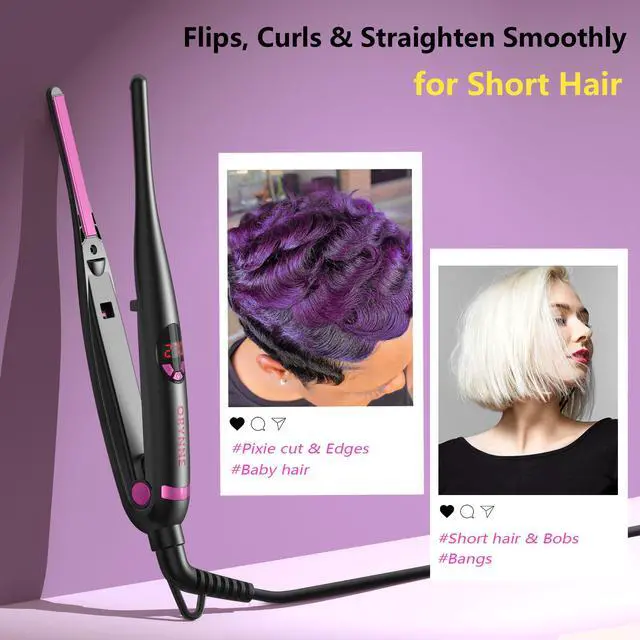 Alt view image 2 of 7 - Small Flat Irons for Short Hair, 5s Ultra Fast Heat Up Pencil Flat Iron, Negative Ions Mini Flat Iron for Edges, 3/10'' Travel Mini Hair Straightener with Digital Temp Control, Easy to Use
