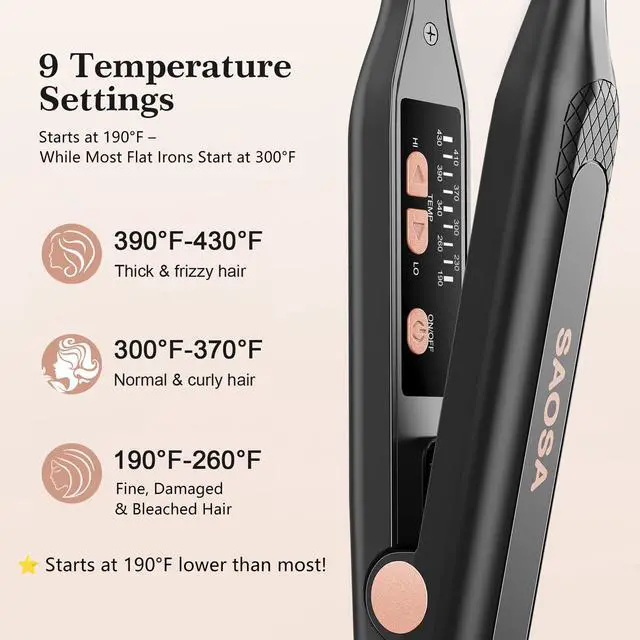 Alt view image 2 of 7 - Mini Pencil Flat Iron for Short Hair - 0.3" Ultra-Thin Hair Straightener & Curler, 9 Temp (190°F-430°F), Ceramic Tourmaline, Fast 30s Heat Up, Travel Kit with Pouch & Glove, Dual Volt(Rose Gold)
