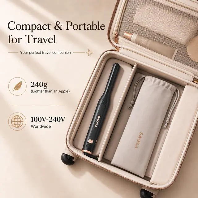 Alt view image 6 of 7 - Mini Pencil Flat Iron for Short Hair - 0.3" Ultra-Thin Hair Straightener & Curler, 9 Temp (190°F-430°F), Ceramic Tourmaline, Fast 30s Heat Up, Travel Kit with Pouch & Glove, Dual Volt(Rose Gold)