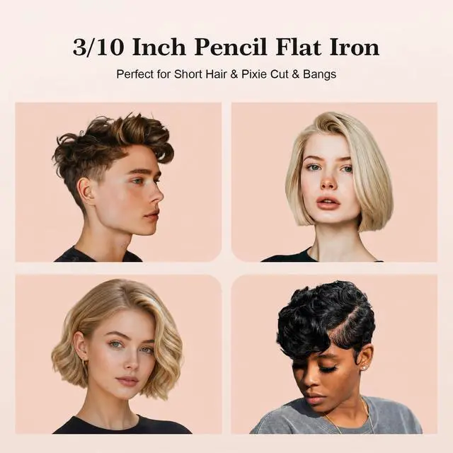 Alt view image 7 of 7 - Mini Pencil Flat Iron for Short Hair - 0.3" Ultra-Thin Hair Straightener & Curler, 9 Temp (190°F-430°F), Ceramic Tourmaline, Fast 30s Heat Up, Travel Kit with Pouch & Glove, Dual Volt(Rose Gold)