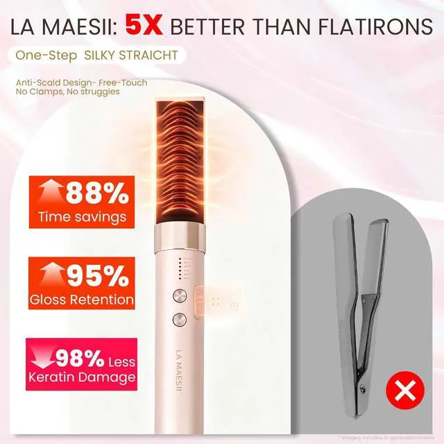 Alt view image 3 of 7 - 2 in 1 Hair Straightener Brush for Women Hair Straightener Comb