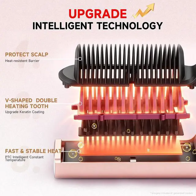 Alt view image 6 of 7 - 2 in 1 Hair Straightener Brush for Women Hair Straightener Comb