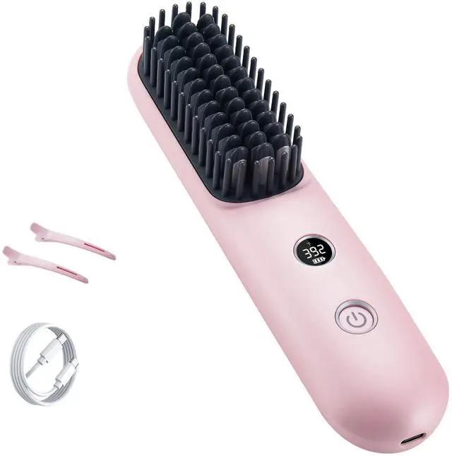 Main image of LCD Screen Cordless Hair Straightener & Curler 2 in 1, Pink