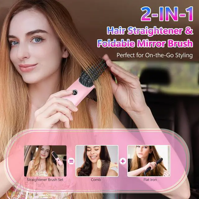 Alt view image 2 of 7 - LCD Screen Cordless Hair Straightener & Curler 2 in 1, Pink