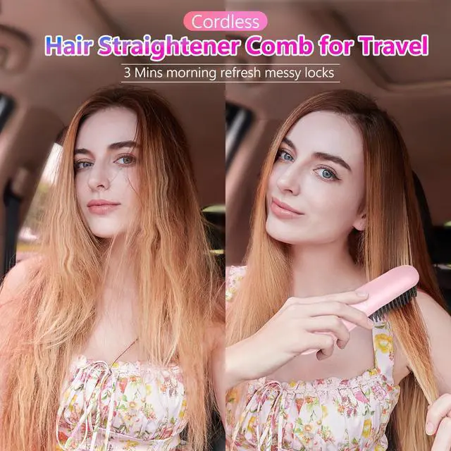 Alt view image 4 of 7 - LCD Screen Cordless Hair Straightener & Curler 2 in 1, Pink