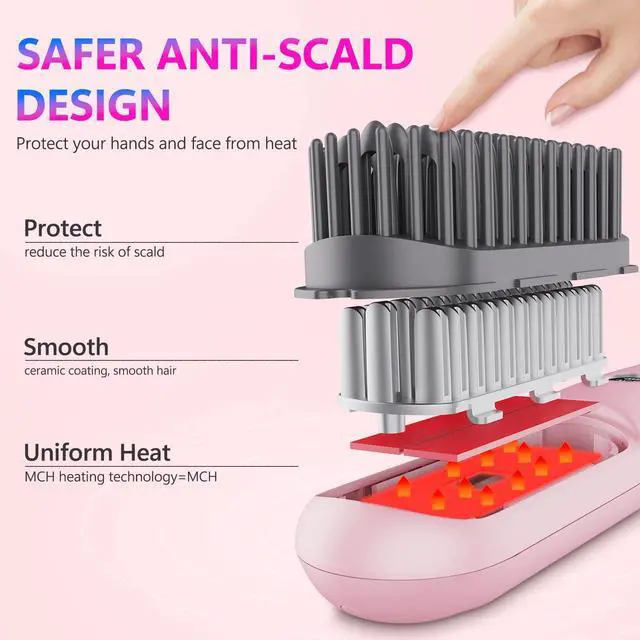 Alt view image 7 of 7 - LCD Screen Cordless Hair Straightener & Curler 2 in 1, Pink