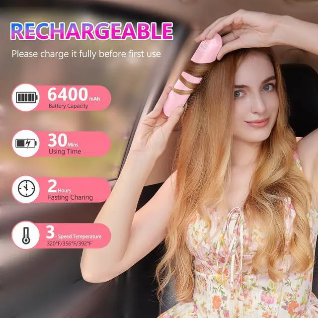 Alt view image 6 of 7 - LCD Screen Cordless Hair Straightener & Curler 2 in 1, Pink