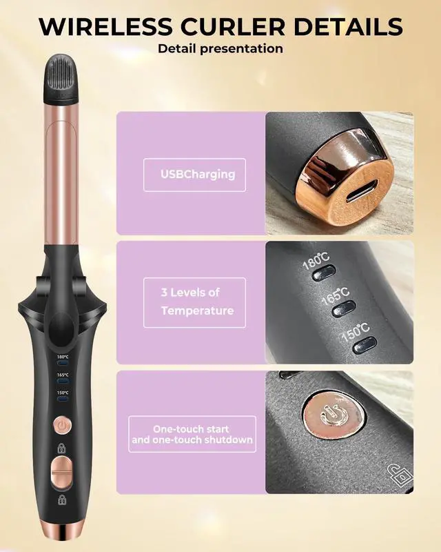 Alt view image 5 of 7 - Cordless Curling Iron Rechargeable,USB Rechargeable 4000 mAh Cordless Hair Curler,3 Temp Setting Mini Travel Battery Powered Curling Iron,2 in 1 Portable Hair Straightener and Curler