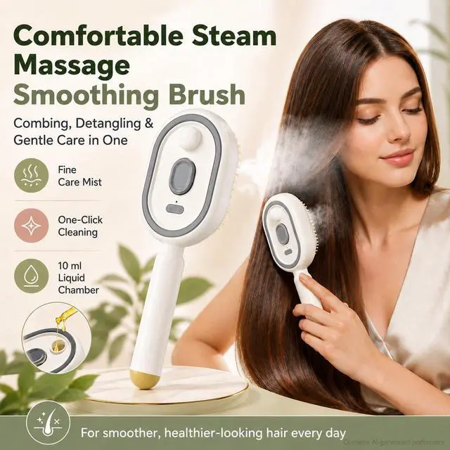 Alt view image 3 of 6 - Aoyaanew Hair Straightener Brush, Aoyaanew Steam Hair Brush (Pink)