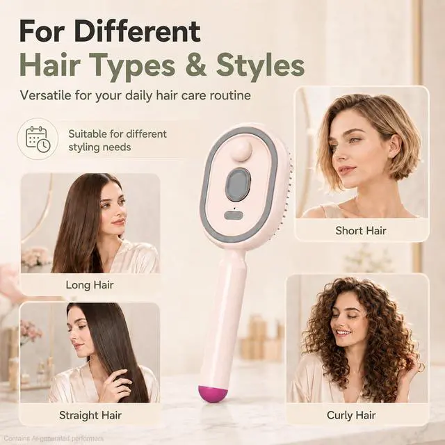 Alt view image 4 of 6 - Aoyaanew Hair Straightener Brush, Aoyaanew Steam Hair Brush (Pink)