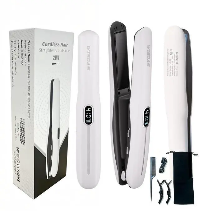 Main image of Cordless 2 in 1 Hair Straightener Curling Iron, USB Charging Mini Portable Travel Flat Iron with Digital LCD, Full Hair Styling Accessories Kit Gift for Girls & Women