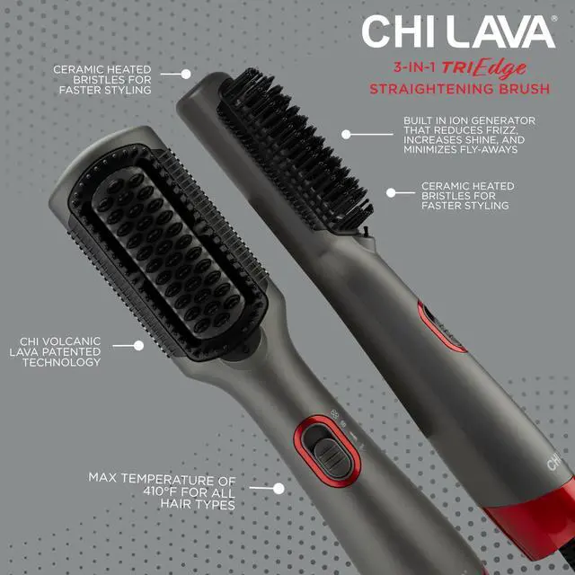 Alt view image 2 of 7 - Lava Heated Straightening Brush, 3-in-1 Hair Straightener, Dryer & Smoothing Comb, Reduces Frizz & Increases Shine for Healthy & Easy Styling