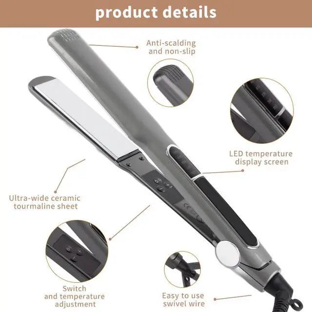 Alt view image 3 of 7 - Hair Straightener Multigear Adjustment 480°F Ceramic Iron EU Plug, Sealing, Alloy Plate, Tourmaline Ceramics Material, Even Heat Distribution for Silky, Shiny Hair