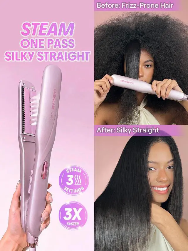 Alt view image 2 of 7 - Steam Flat Iron Hair Straightener 1.5" Ceramic Flat Iron with Combs