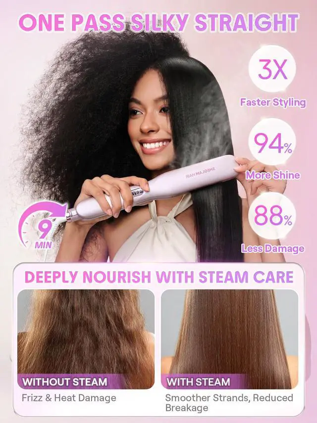 Alt view image 3 of 7 - Steam Flat Iron Hair Straightener 1.5" Ceramic Flat Iron with Combs