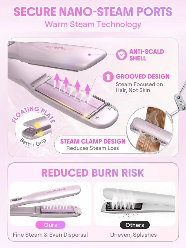 Alt view image 4 of 7 - Steam Flat Iron Hair Straightener 1.5" Ceramic Flat Iron with Combs