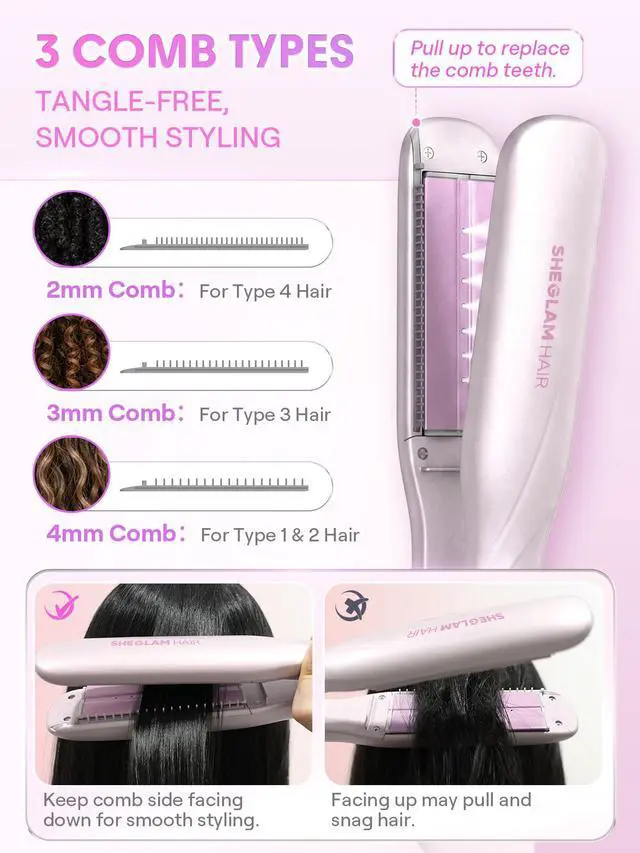Alt view image 5 of 7 - Steam Flat Iron Hair Straightener 1.5" Ceramic Flat Iron with Combs
