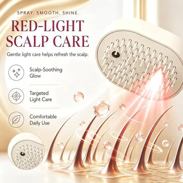 Alt view image 3 of 7 - Electric Spray Air Cushion Massage Comb, Self-Cleaning Anti-Tangle Hair Brush, Anti-Static Volumizing Comb for Frizz Control, Smooth Shine & Daily Hair Care for Women(Beige)