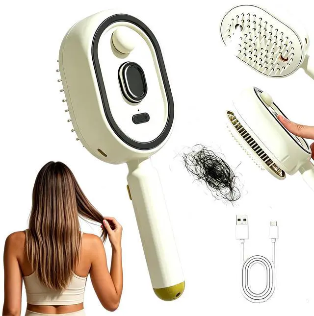 Main image of Electric Spray Air Cushion Massage Comb, Self-Cleaning Anti-Tangle Hair Brush, Anti-Static Volumizing Comb for Frizz Control, Smooth Shine & Daily Hair Care for Women(Beige)