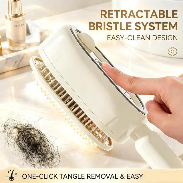 Alt view image 4 of 7 - Electric Spray Air Cushion Massage Comb, Self-Cleaning Anti-Tangle Hair Brush, Anti-Static Volumizing Comb for Frizz Control, Smooth Shine & Daily Hair Care for Women(Beige)