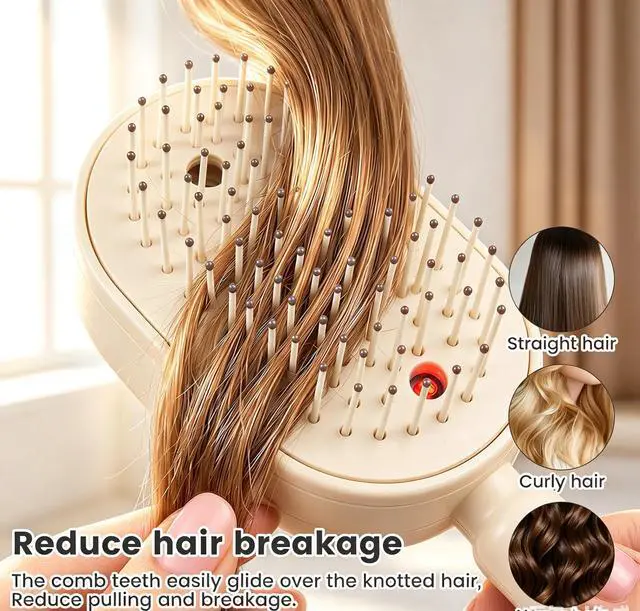 Alt view image 7 of 7 - Electric Spray Air Cushion Massage Comb, Self-Cleaning Anti-Tangle Hair Brush, Anti-Static Volumizing Comb for Frizz Control, Smooth Shine & Daily Hair Care for Women(Beige)