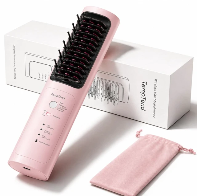 Main image of Cordless Hair Straightener Brush, Portable Straightener with Ionic Hair Brush Care, Fast Heated Styling, 3 Heat Levels, and Anti-Scald Care for Travel, Office, and Hotel, Gift for Women, Mirage Pink
