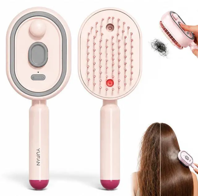 Main image of Electric Steam Brush for Hair, Electric Spray Air Cushion Comb for Women, Rechargeable Hair Straightener Brush, Improve Frizz, Smooth & Moisturize, for Both Long Short Hairs (Pink)
