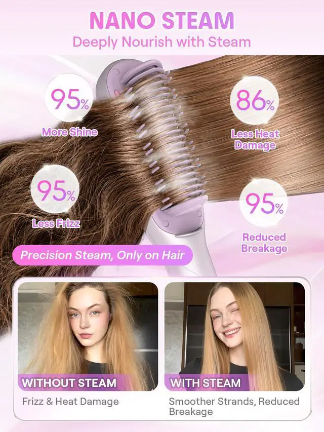 Alt view image 2 of 7 - Steam Straightener Brush, 3-in-1 Steam Hot Comb for Damaged Hair