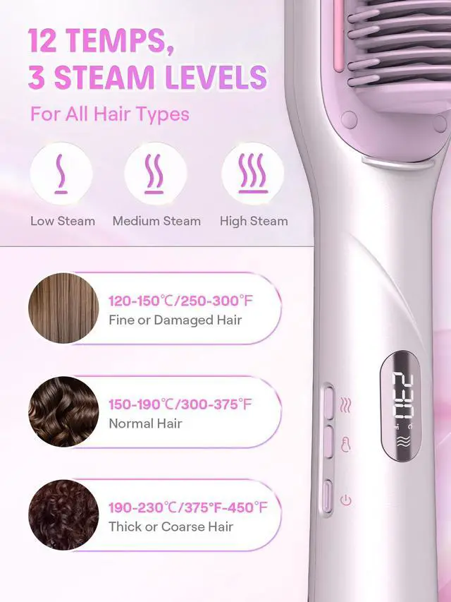 Alt view image 5 of 7 - Steam Straightener Brush, 3-in-1 Steam Hot Comb for Damaged Hair