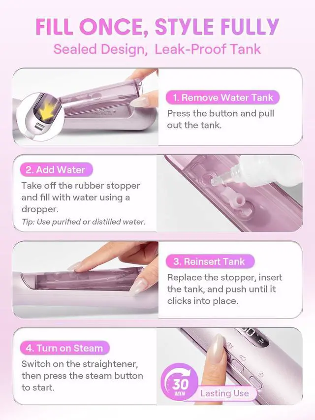 Alt view image 7 of 7 - Steam Straightener Brush, 3-in-1 Steam Hot Comb for Damaged Hair