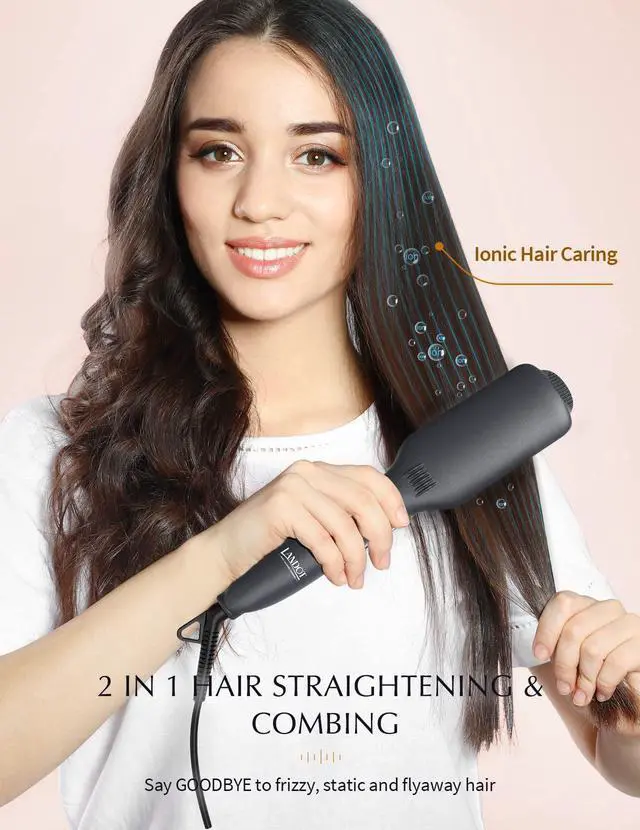 Alt view image 2 of 7 - Hair Straightener Brush Ceramic Ionic - Frizz-Free & Smooth Results
