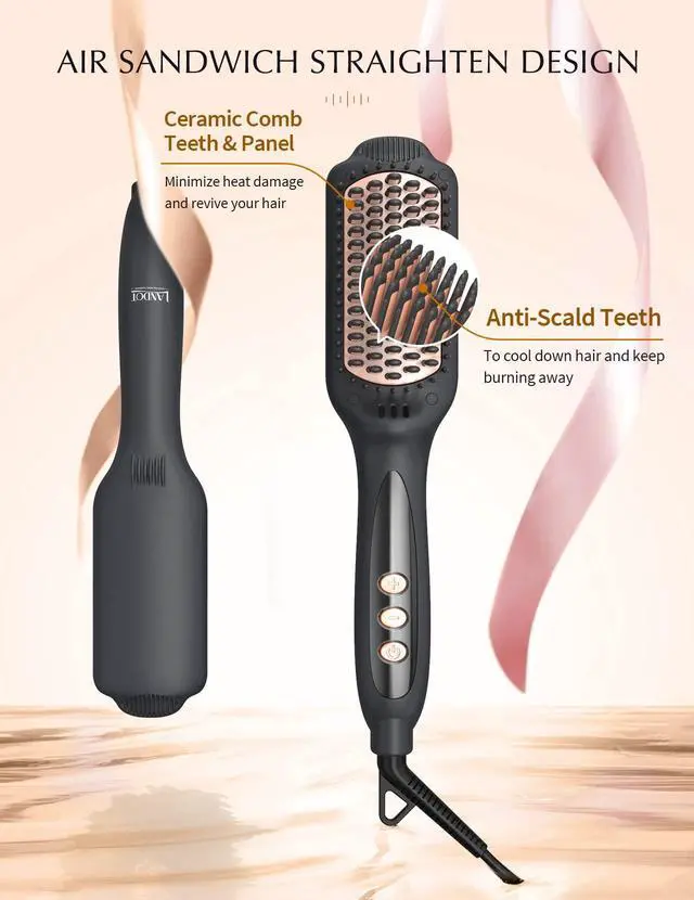 Alt view image 3 of 7 - Hair Straightener Brush Ceramic Ionic - Frizz-Free & Smooth Results