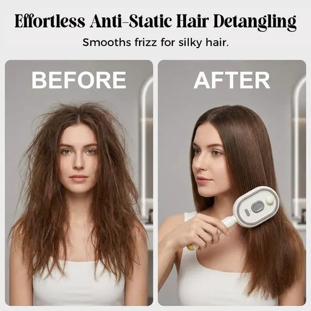 Alt view image 3 of 7 - Electric Steam Brush for Hair, 2026 New Rechargeable Hair Straightener Brush with Detangling Comb, Water Spray Hair Brush for Both Long & Short Hairs (Purple)