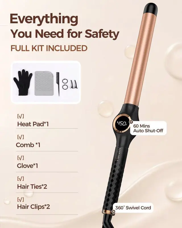 Alt view image 6 of 6 - 1 Inch Curling Wand Iron for Long Hair,Ceramic Extra Long Barrel No-Clamp