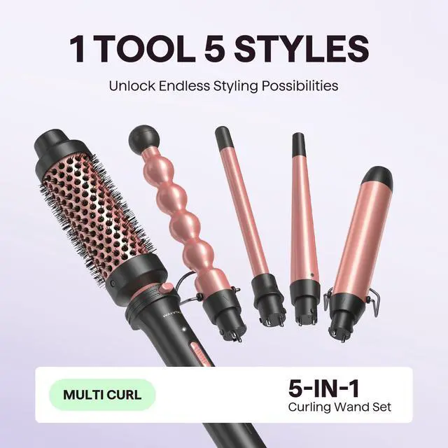Alt view image 7 of 7 - 5 in 1 Curling Wand Set with Thermal Brush & 0.5"-1.25" Barrels