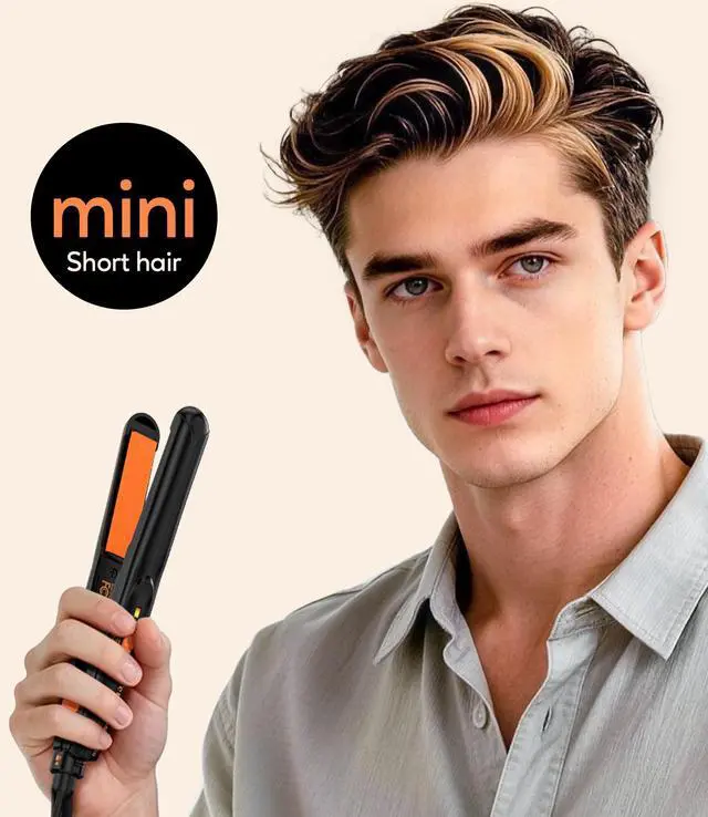 Alt view image 2 of 6 - Mini Flat Iron, 1/2 Inch Hair Straightener for Men, Orange