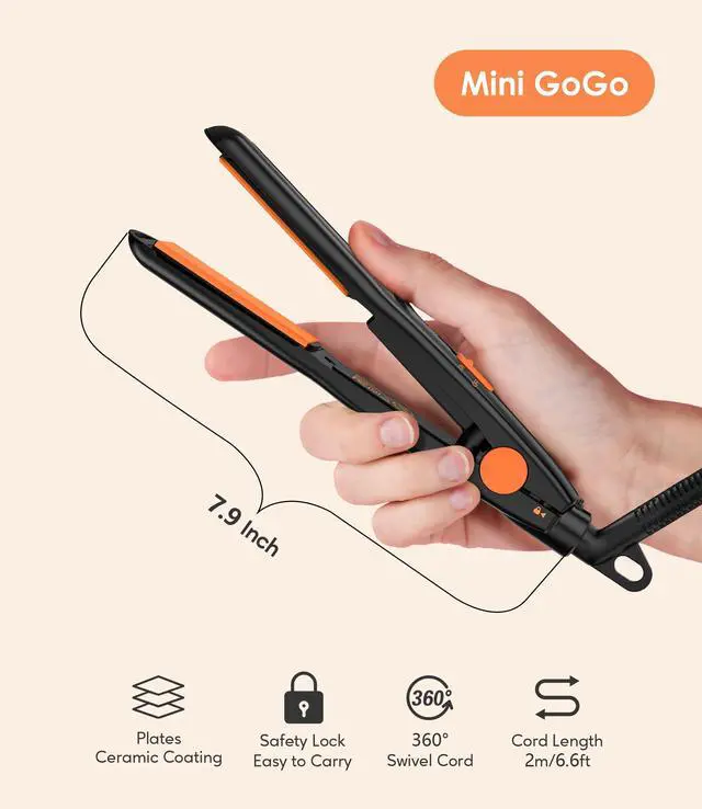 Alt view image 4 of 6 - Mini Flat Iron, 1/2 Inch Hair Straightener for Men, Orange