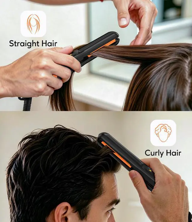 Alt view image 5 of 6 - Mini Flat Iron, 1/2 Inch Hair Straightener for Men, Orange