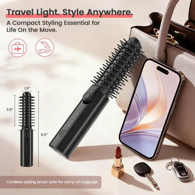 Alt view image 2 of 7 - Cordless Curling Iron Brush, 3-in-1 Portable Hair Curler for Travel, 7000mAh Rechargeable Hair Straightener Wand, Updated Mini Curling Iron Tool, Fast Heating with Safety Lock, Black