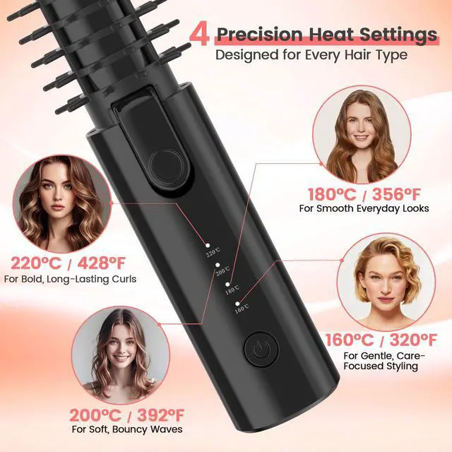 Alt view image 5 of 7 - Cordless Curling Iron Brush, 3-in-1 Portable Hair Curler for Travel, 7000mAh Rechargeable Hair Straightener Wand, Updated Mini Curling Iron Tool, Fast Heating with Safety Lock, Black